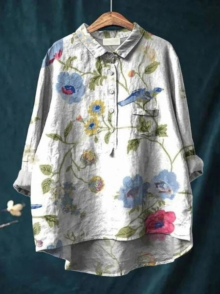 Lila - Bluse med blomsterprint