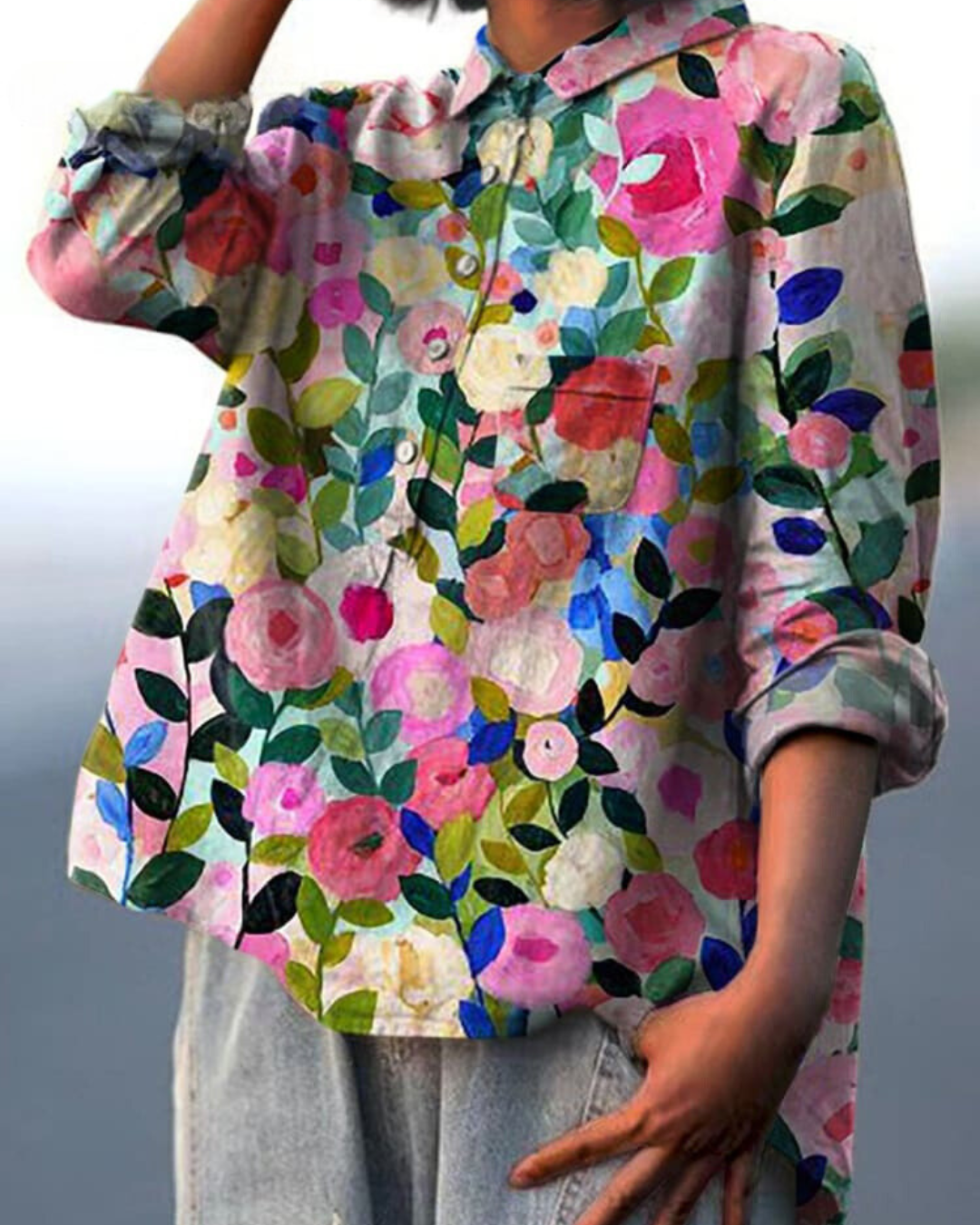 Lila - Bluse med blomsterprint