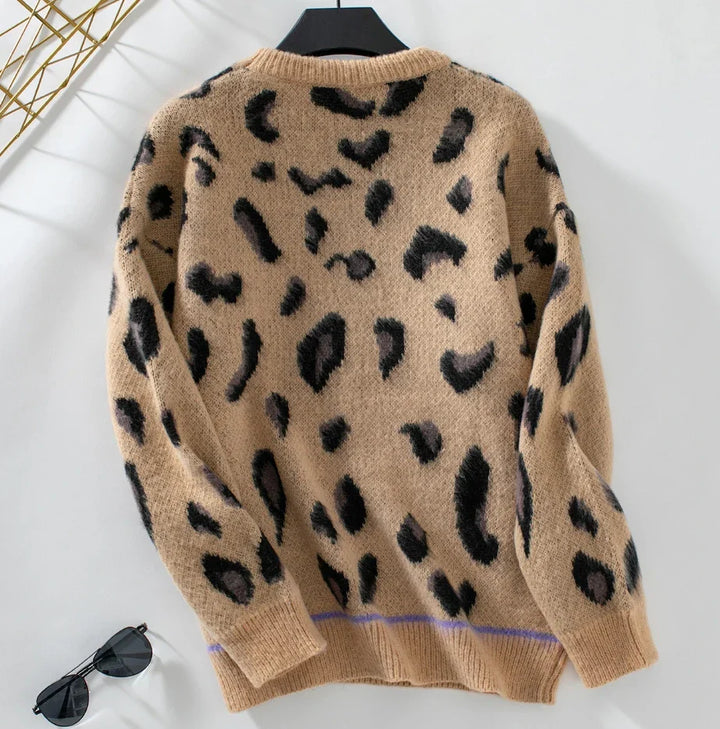 Lindegaard™ | Pullover i jacquard uld med leopardprint